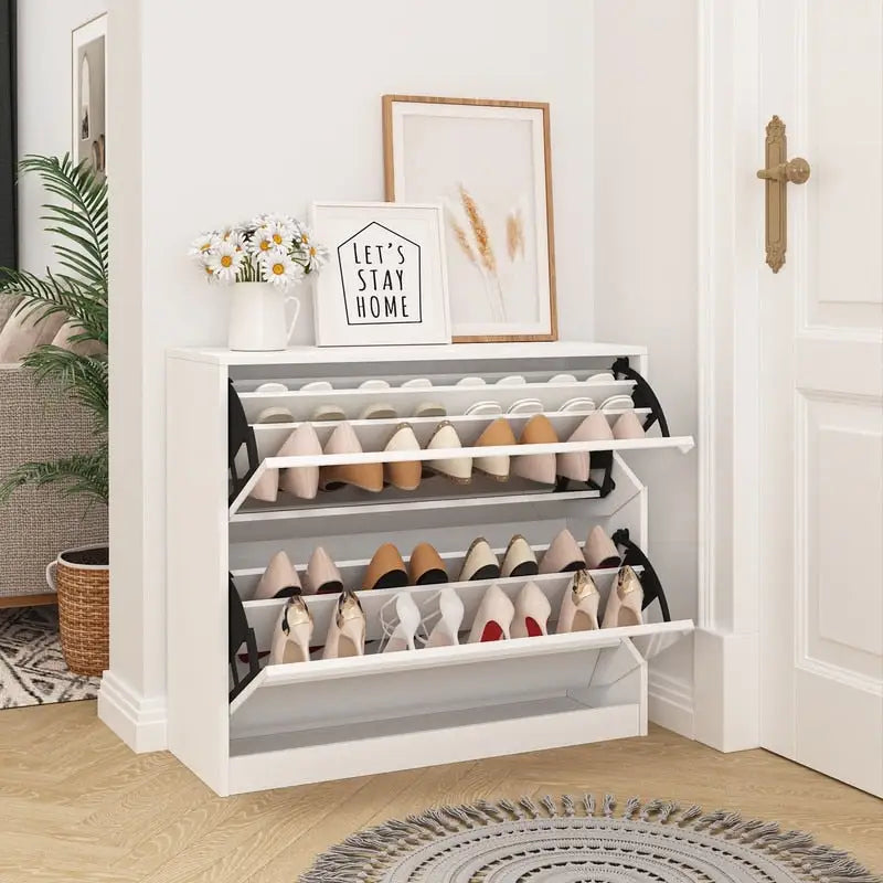 Meuble à chaussures à 2 colonnes avec portes basculantes et miroir pleine longueur