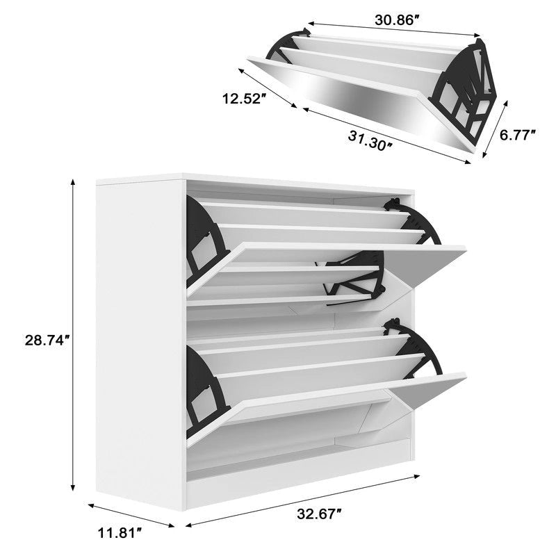 Meuble à chaussures à 2 colonnes avec portes basculantes et miroir pleine longueur