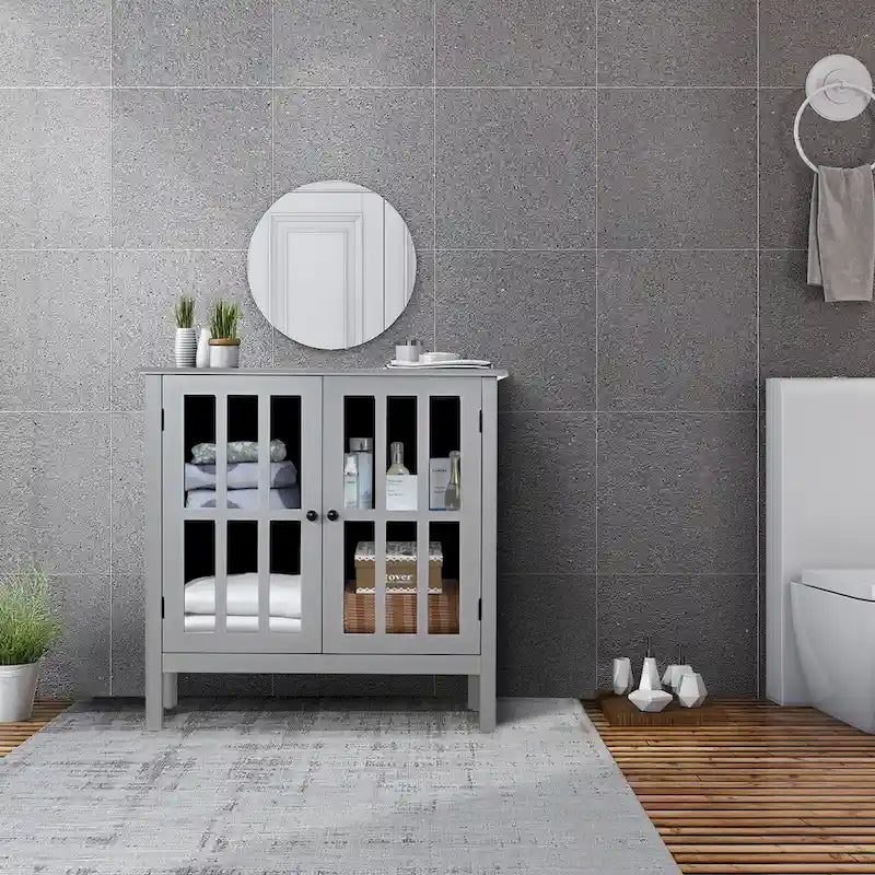 Buffet 2 portes en verre trempé avec étagères ouvertes