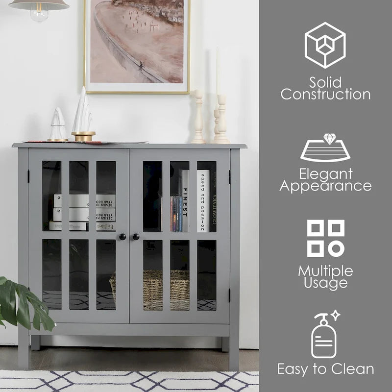 Buffet 2 portes en verre trempé avec étagères ouvertes