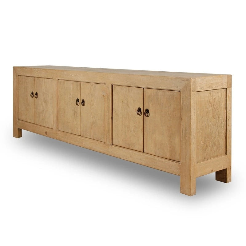 Meuble de rangement 6 portes en pin fait à la main de 221 cm avec fini patiné