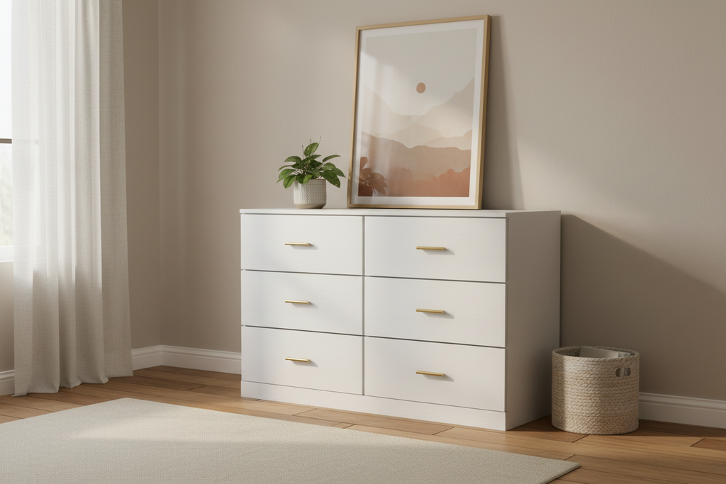 6-Drawer Dresser in Cozy Bedroom Scene