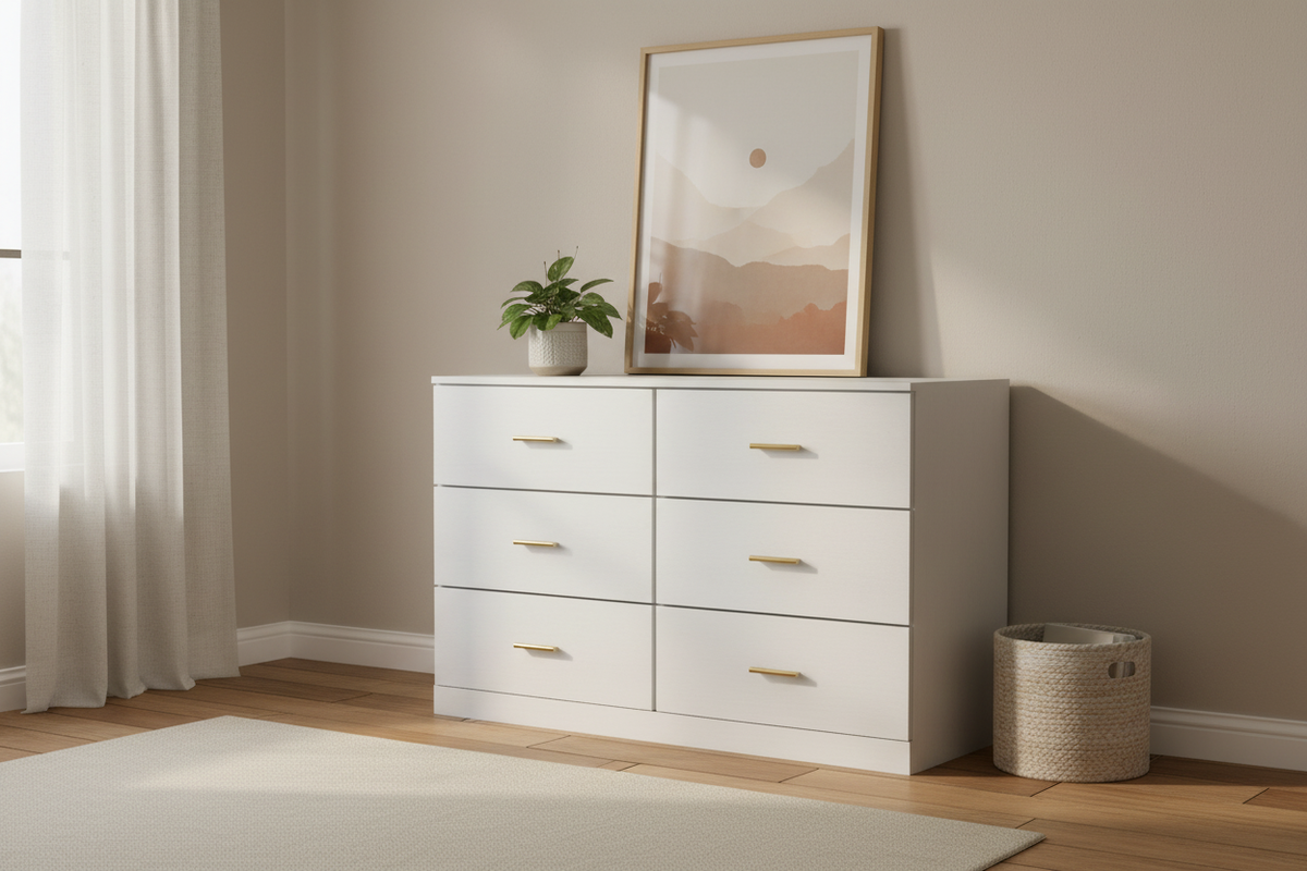 6-Drawer Dresser in Cozy Bedroom Scene