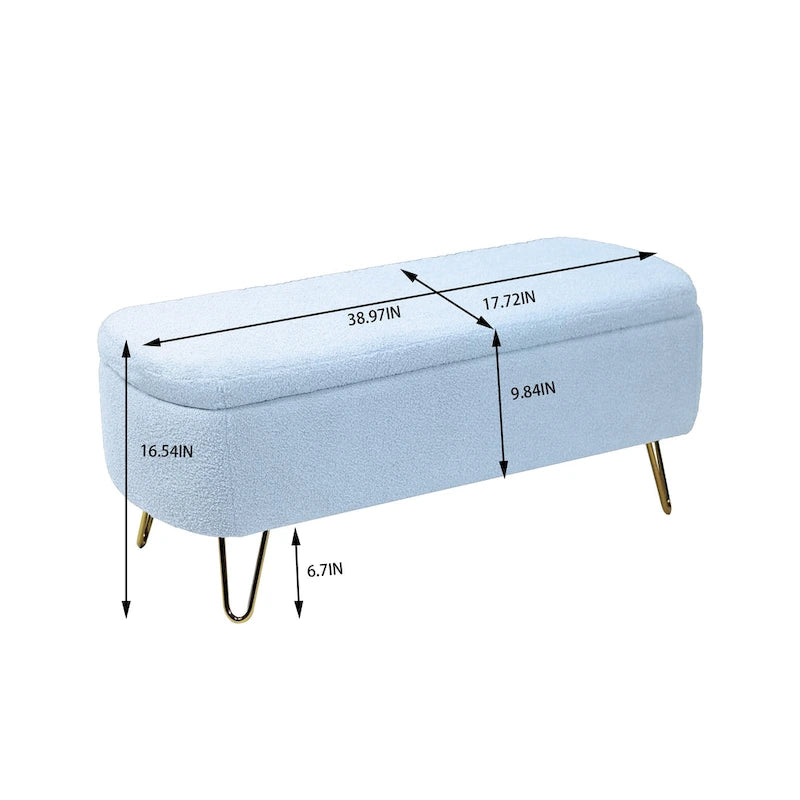 Banc de rangement ottoman rembourré avec pieds épingle dorés