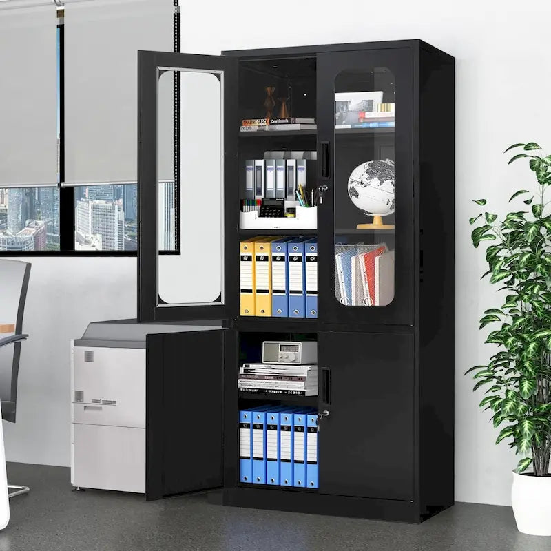Meuble de Rangement en Métal à 5 Niveaux, Vitrine avec Portes Verrouillables et Étagères Réglables