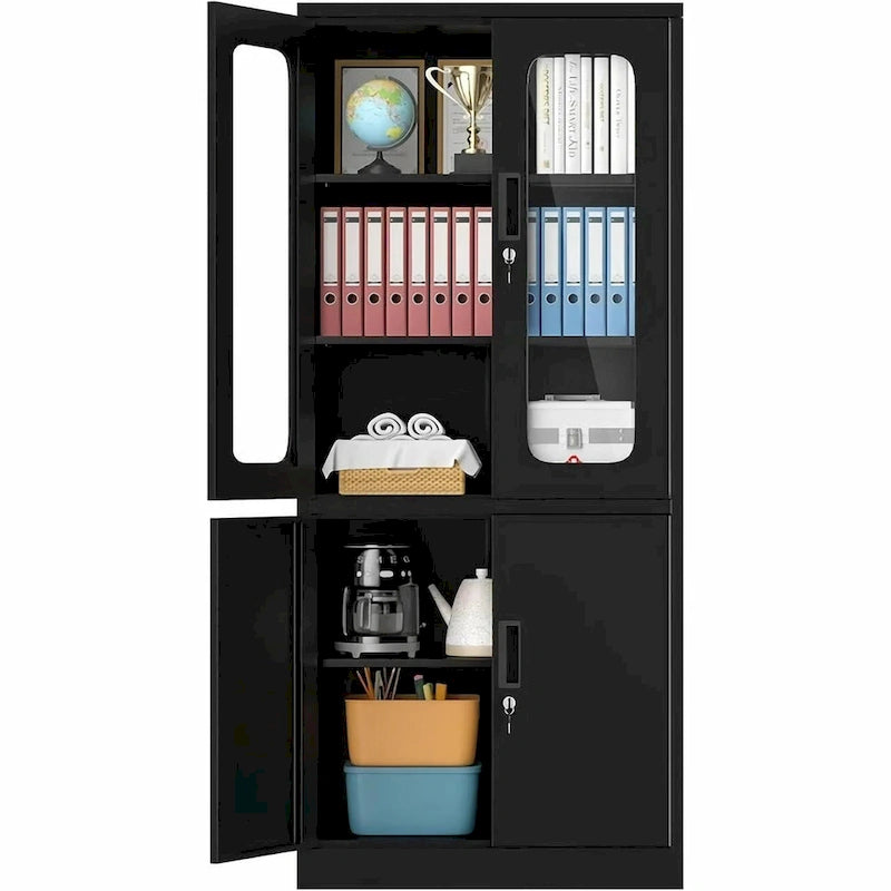 Meuble de Rangement en Métal à 5 Niveaux, Vitrine avec Portes Verrouillables et Étagères Réglables