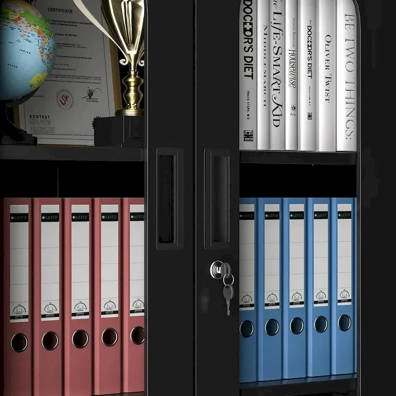Meuble de Rangement en Métal à 5 Niveaux, Vitrine avec Portes Verrouillables et Étagères Réglables