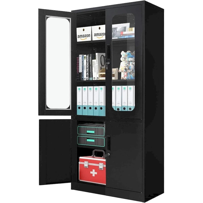 Meuble de Rangement en Métal à 5 Niveaux, Vitrine avec Portes Verrouillables et Étagères Réglables