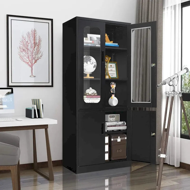 Meuble de Rangement en Métal à 5 Niveaux, Vitrine avec Portes Verrouillables et Étagères Réglables