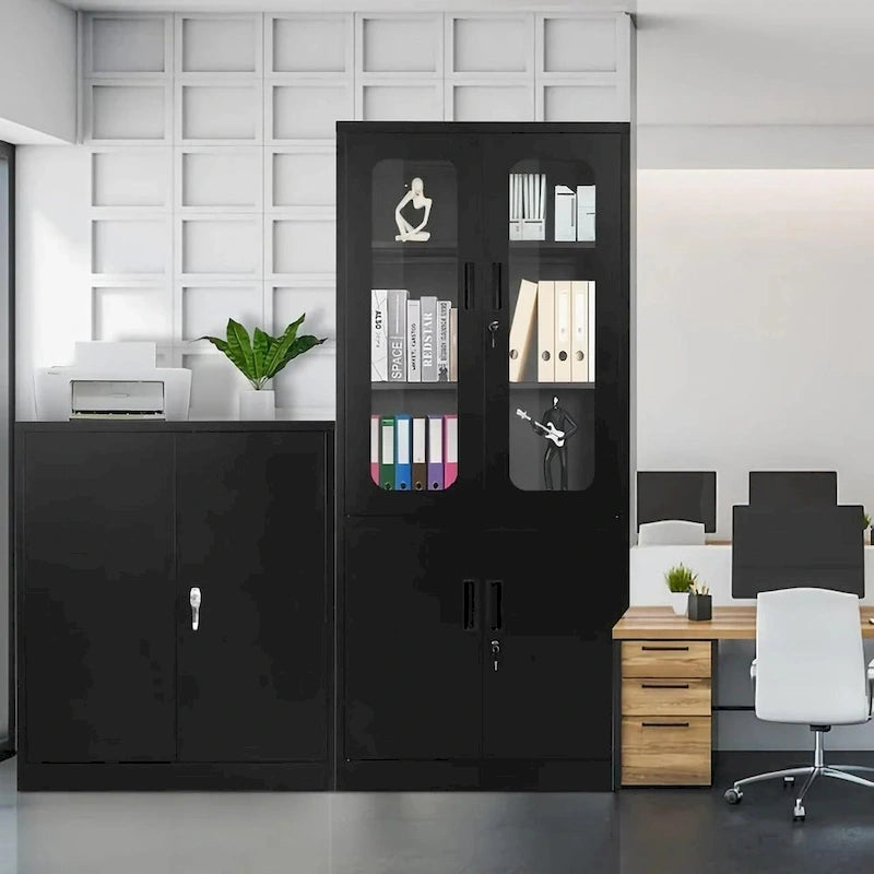 Meuble de Rangement en Métal à 5 Niveaux, Vitrine avec Portes Verrouillables et Étagères Réglables