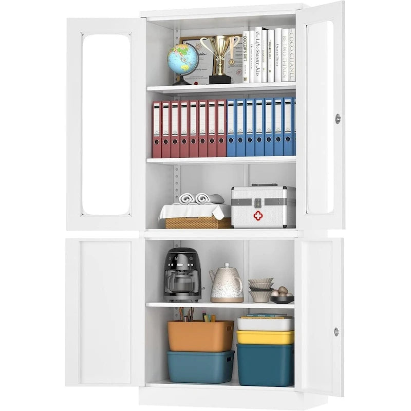 Meuble de Rangement en Métal à 5 Niveaux, Vitrine avec Portes Verrouillables et Étagères Réglables