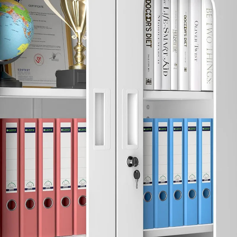 Meuble de Rangement en Métal à 5 Niveaux, Vitrine avec Portes Verrouillables et Étagères Réglables