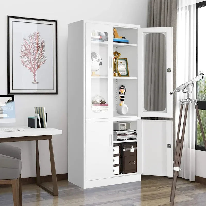 Meuble de Rangement en Métal à 5 Niveaux, Vitrine avec Portes Verrouillables et Étagères Réglables