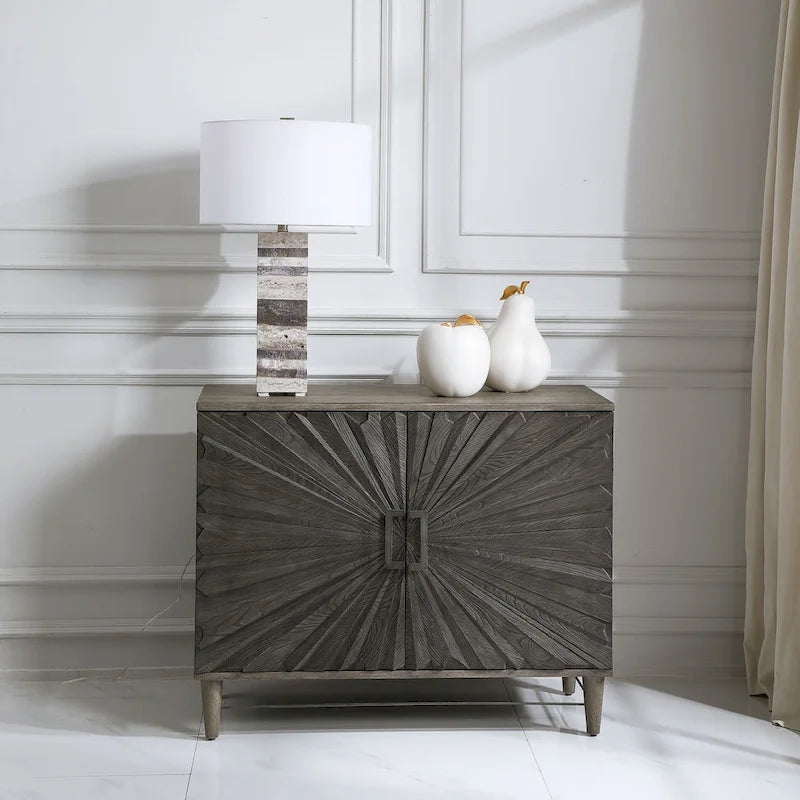 Armoire de rangement 2 portes avec motif étoile sur les portes | Finition Chêne Gris et Canon de Fusil