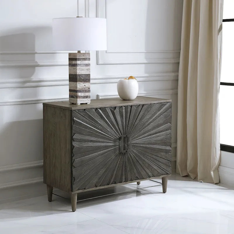 Armoire de rangement 2 portes avec motif étoile sur les portes | Finition Chêne Gris et Canon de Fusil