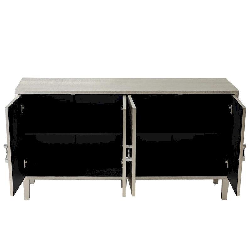 Armoire de rangement à 4 portes avec portes à lignes sculptées, poignées en alliage de zinc et pieds en pin