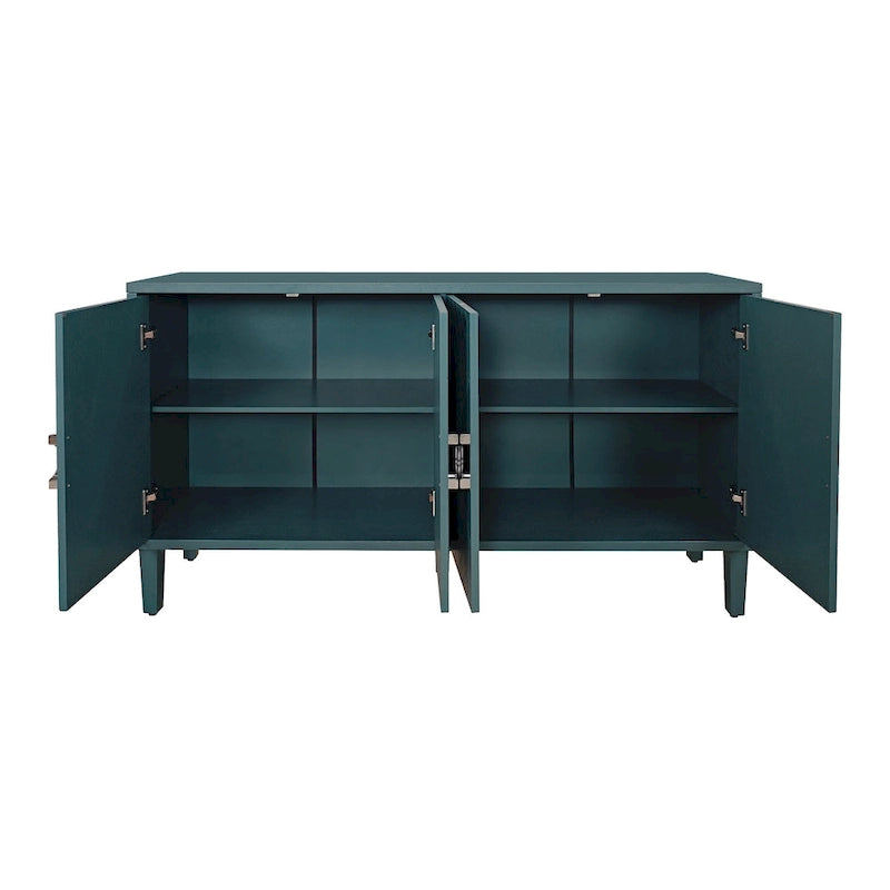 Armoire de rangement à 4 portes avec portes à lignes sculptées, poignées en alliage de zinc et pieds en pin