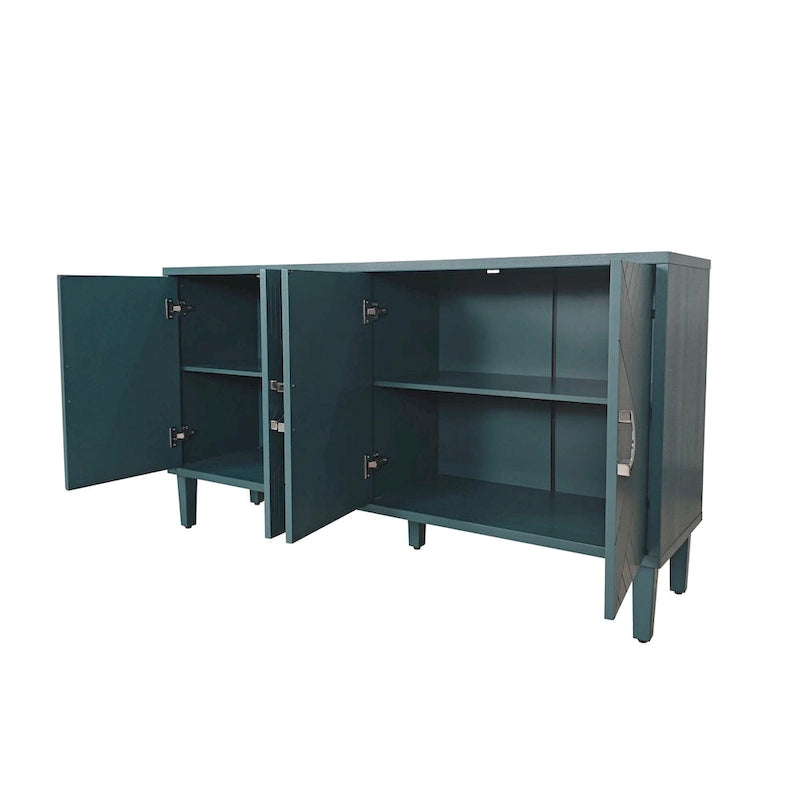 Armoire de rangement à 4 portes avec portes à lignes sculptées, poignées en alliage de zinc et pieds en pin