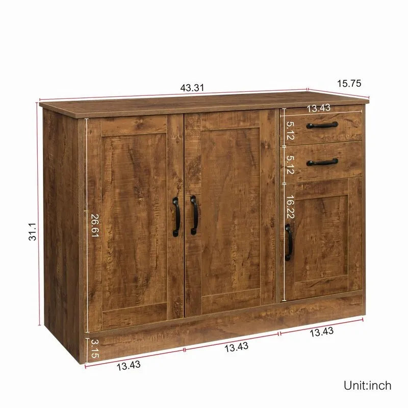 Buffet moderne avec 3 portes et 2 tiroirs