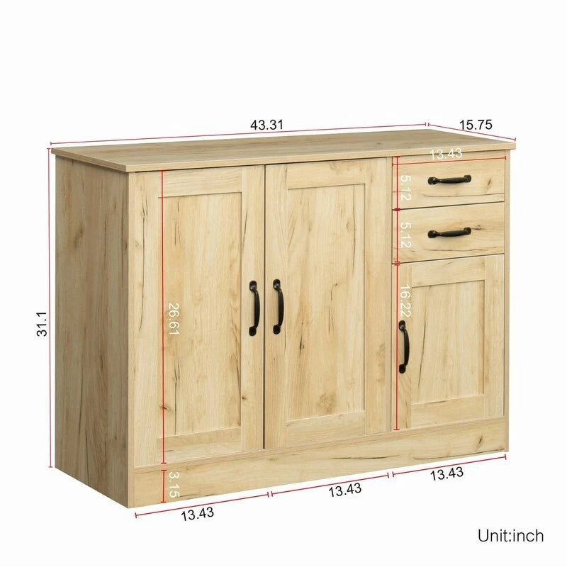 Buffet moderne avec 3 portes et 2 tiroirs