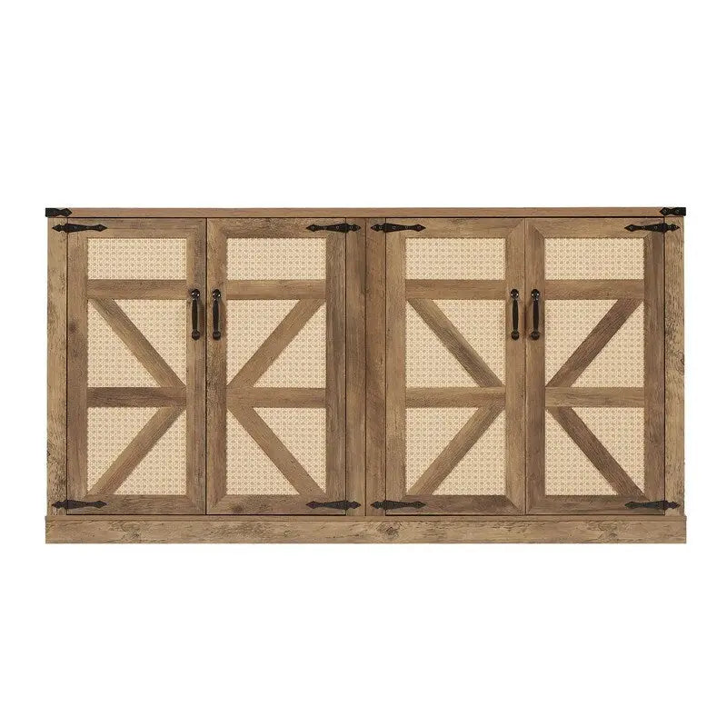 Bahut 65" à 4 portes effet rotin avec intérieur réglable à 3 niveaux