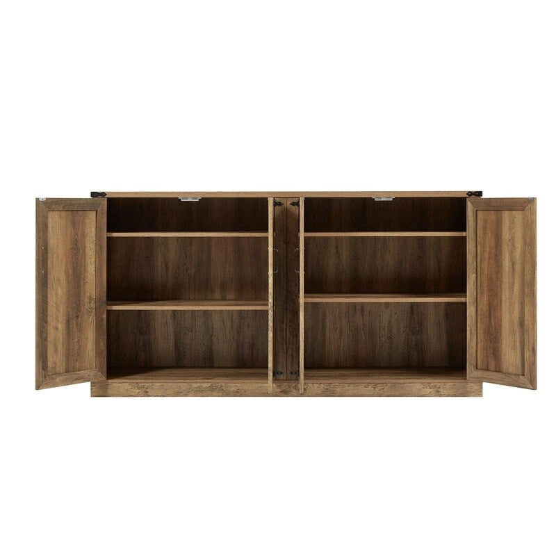 Bahut 65" à 4 portes effet rotin avec intérieur réglable à 3 niveaux