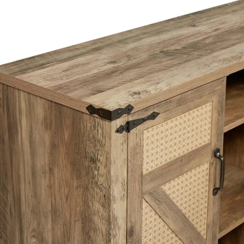 Bahut 65" à 4 portes effet rotin avec intérieur réglable à 3 niveaux