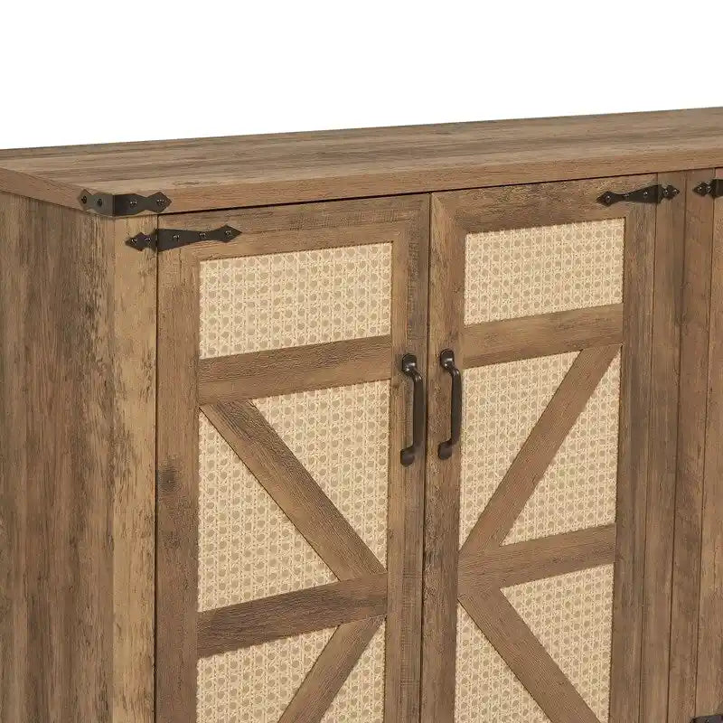 Bahut 65" à 4 portes effet rotin avec intérieur réglable à 3 niveaux