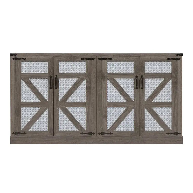 Bahut 65" à 4 portes effet rotin avec intérieur réglable à 3 niveaux