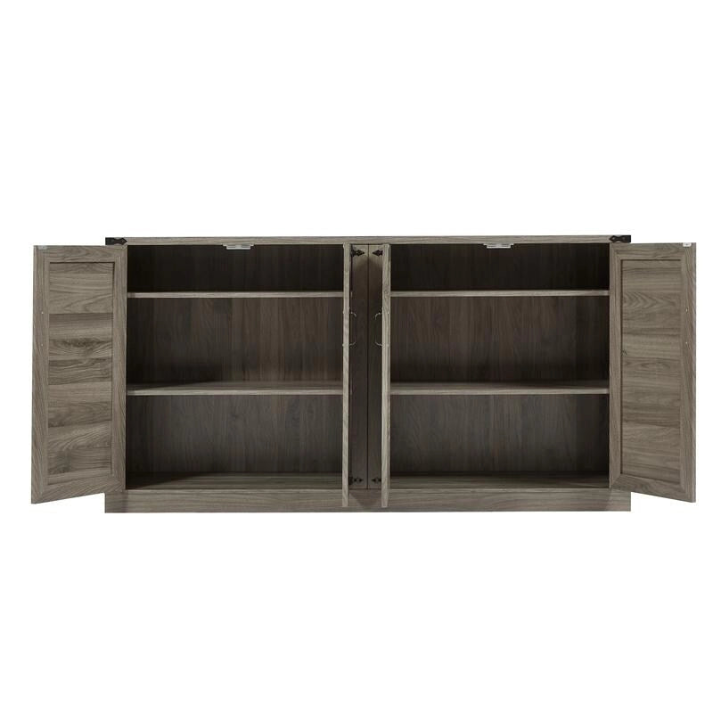 Bahut 65" à 4 portes effet rotin avec intérieur réglable à 3 niveaux