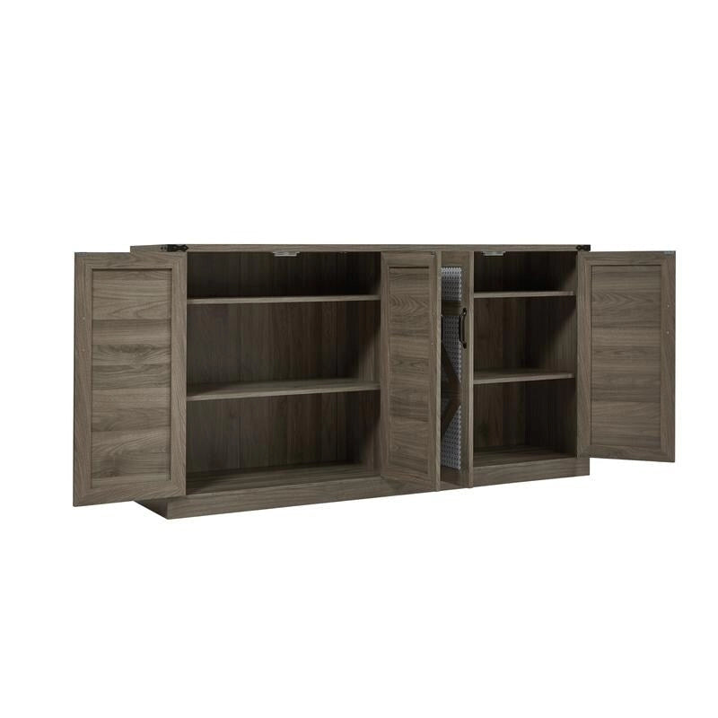 Bahut 65" à 4 portes effet rotin avec intérieur réglable à 3 niveaux