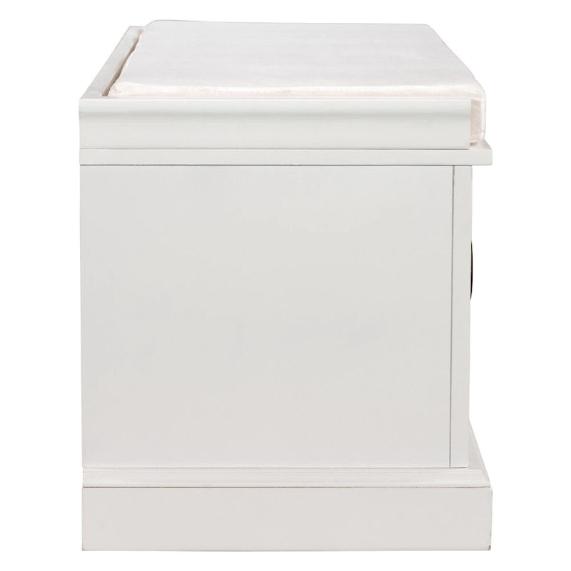 Banc de rangement d'entrée avec coussin amovible, 2 tiroirs et 2 portes d'armoire