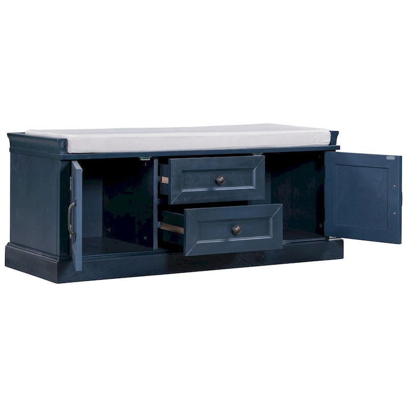 Banc de rangement d'entrée avec coussin amovible, 2 tiroirs et 2 portes d'armoire