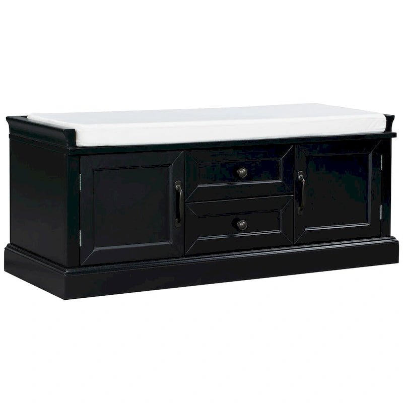 Banc de rangement d'entrée avec coussin amovible, 2 tiroirs et 2 portes d'armoire