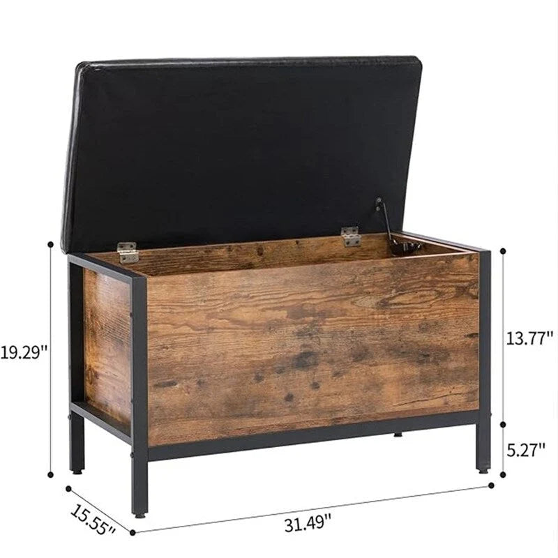 Banc de rangement en similicuir capitonné losanges avec cadre en bois manufacturé et métal