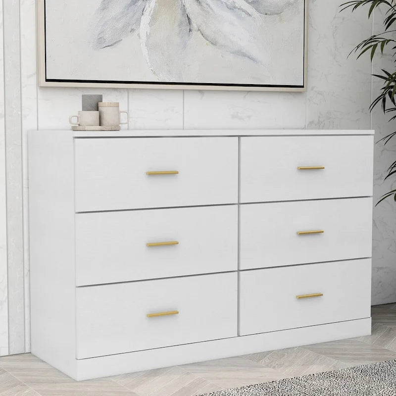 Commode large à 6 tiroirs, 2 colonnes, pour chambre à coucher