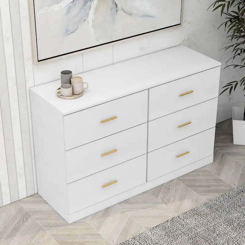 Commode large à 6 tiroirs, 2 colonnes, pour chambre à coucher