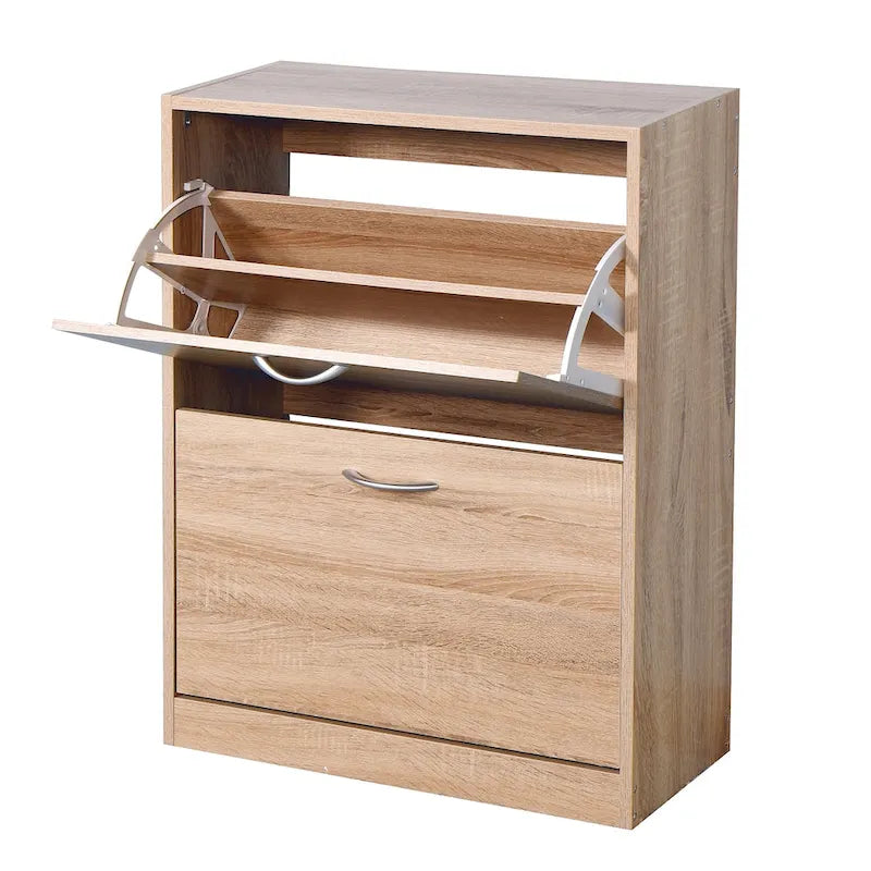Meuble à chaussures avec portes abattantes, intérieur à 4 niveaux et étagère supérieure