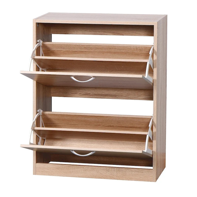 Meuble à chaussures avec portes abattantes, intérieur à 4 niveaux et étagère supérieure