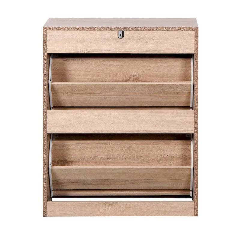 Meuble à chaussures avec portes abattantes, intérieur à 4 niveaux et étagère supérieure