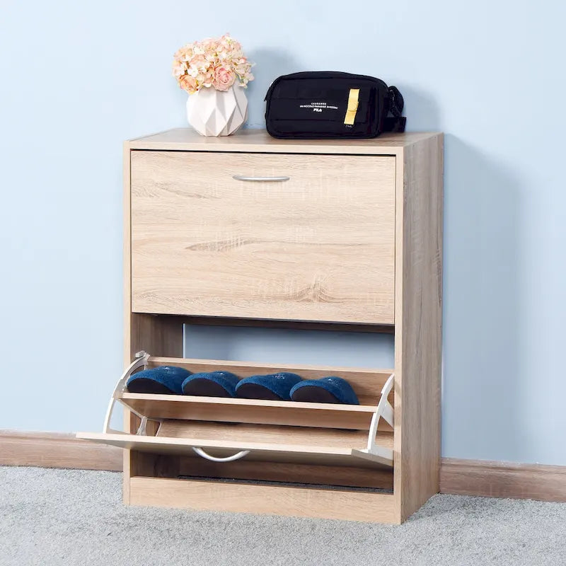 Meuble à chaussures avec portes abattantes, intérieur à 4 niveaux et étagère supérieure