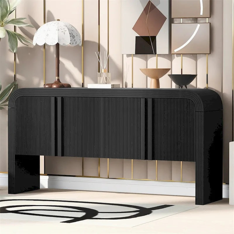 Meuble de rangement 4 portes rayé avec étagère réglable et pieds en pin massif