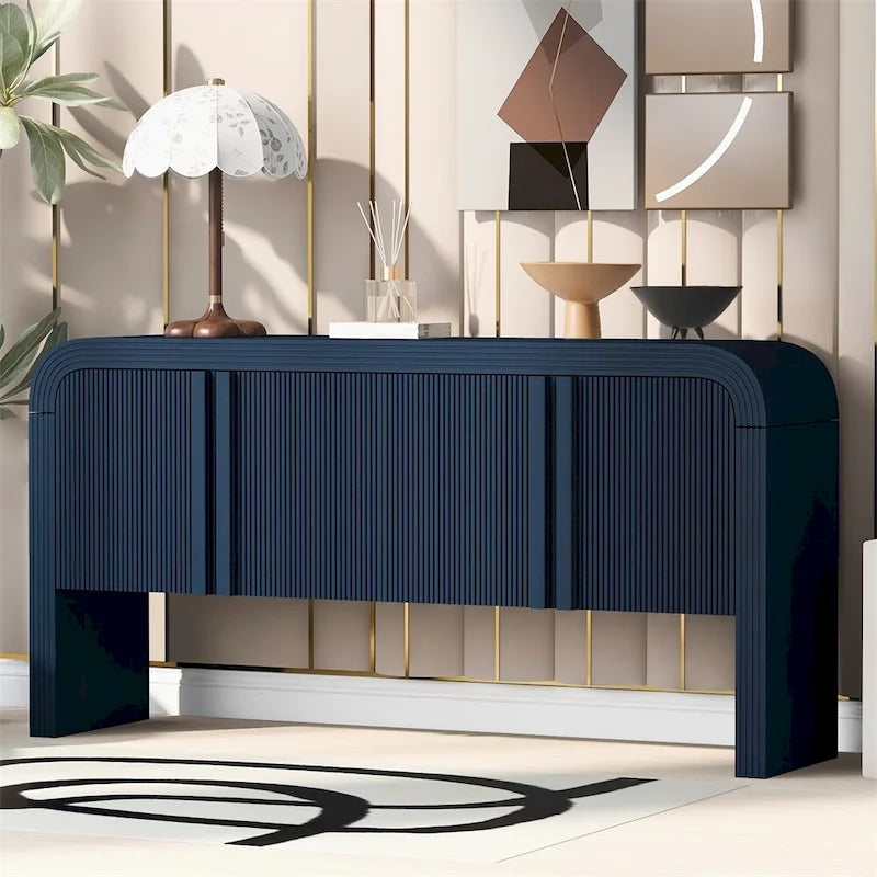 Meuble de rangement 4 portes rayé avec étagère réglable et pieds en pin massif