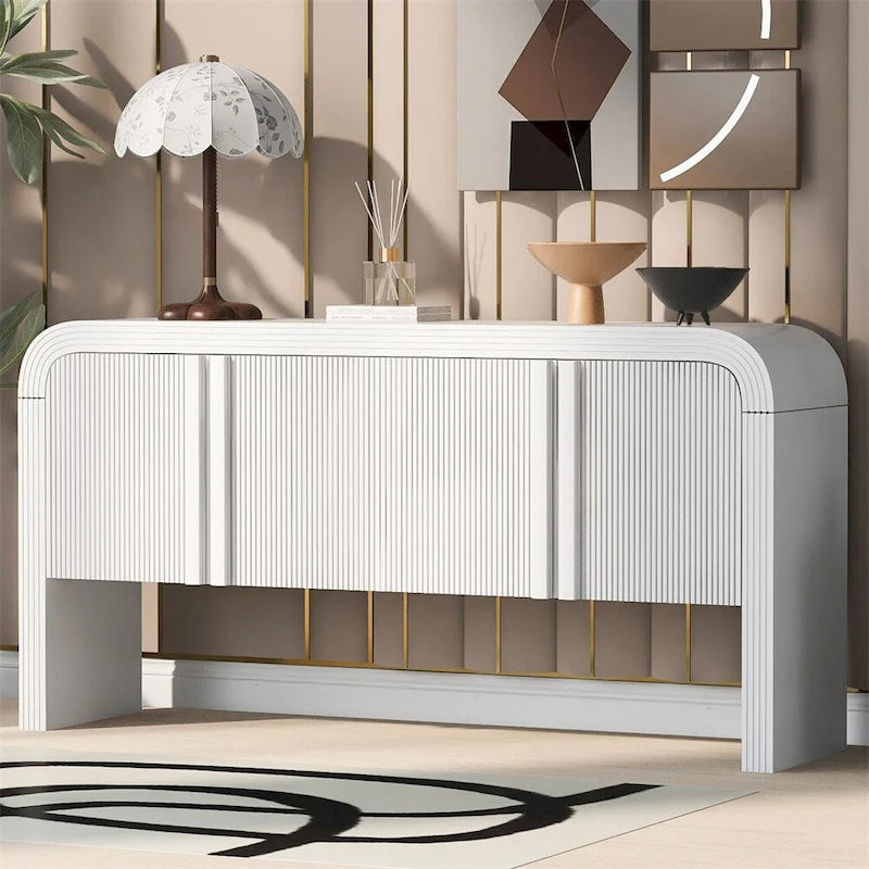 Meuble de rangement 4 portes rayé avec étagère réglable et pieds en pin massif