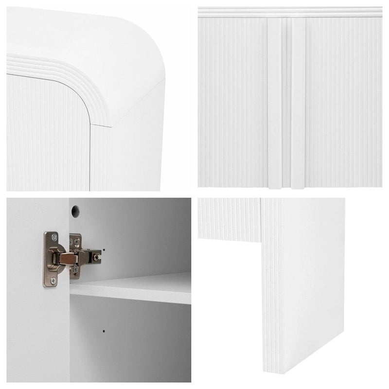 Meuble de rangement 4 portes rayé avec étagère réglable et pieds en pin massif