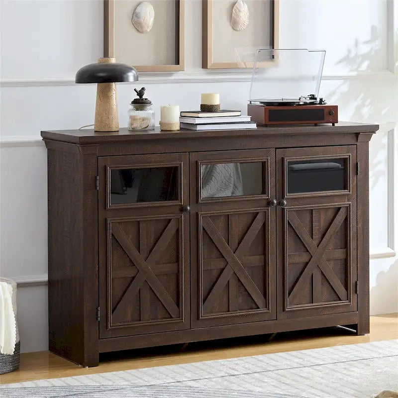 Buffet 3 portes en bois avec poignées en métal