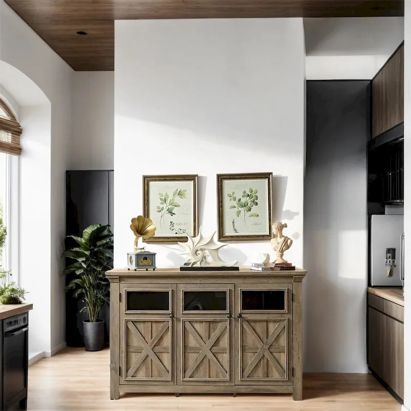 Buffet 3 portes en bois avec poignées en métal