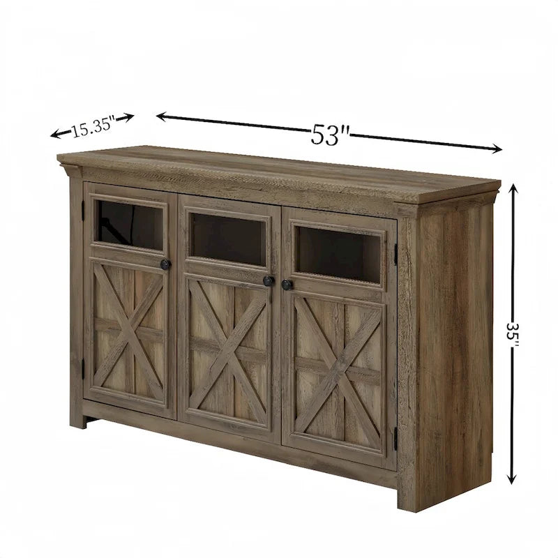 Buffet 3 portes en bois avec poignées en métal