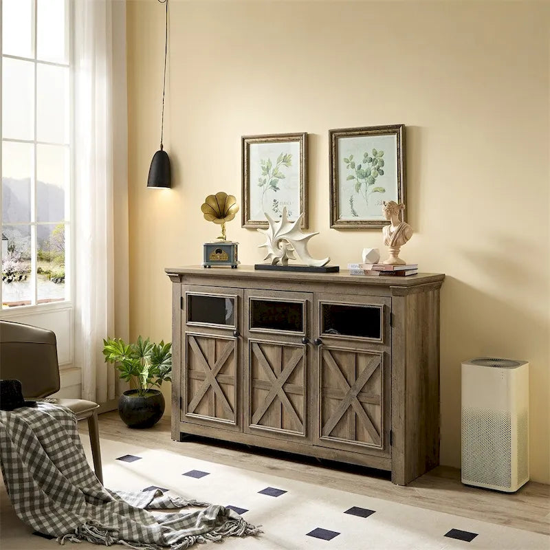 Buffet 3 portes en bois avec poignées en métal