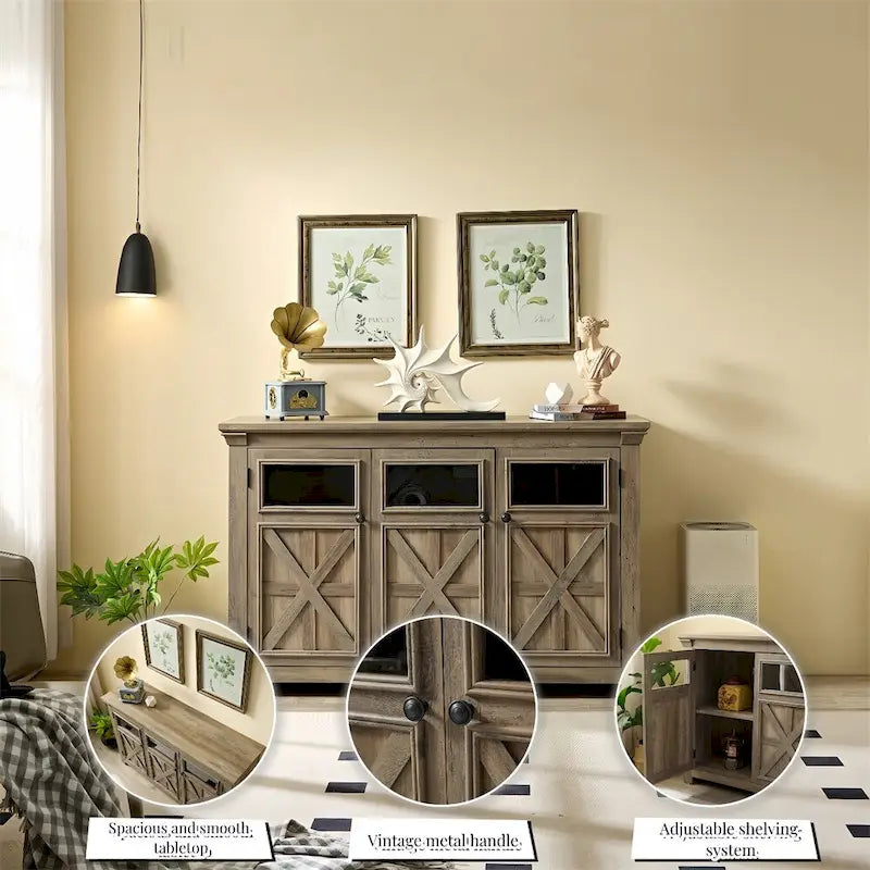 Buffet 3 portes en bois avec poignées en métal